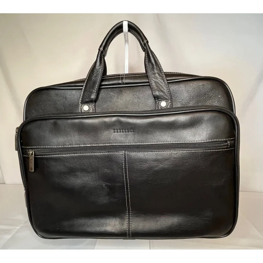 Hertitage Leather Laptop Messenger Bag Black